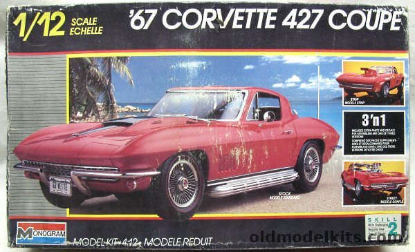 Monogram 1/12 1967 Chevrolet Corvette 427 - 1/12 Scale Stock / Drag Strip / Street Racer, 2801 plastic model kit